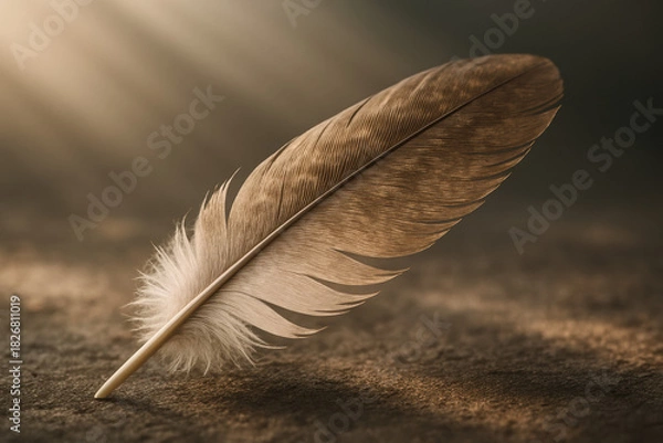 Obraz Close-up of a beautiful feather resting on a textured surface with soft lighting