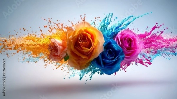 Fototapeta Vibrant roses bloom in captivating display close up of assorted colorful roses in full bloom