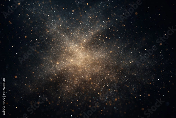 Obraz Abstract golden glitter particles on a dark background, perfect for design