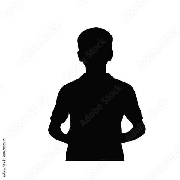 Obraz Silhouette of a young person standing against a white background