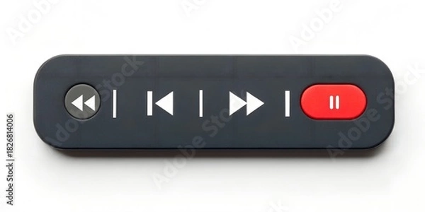 Fototapeta Black remote control with playback buttons on white background