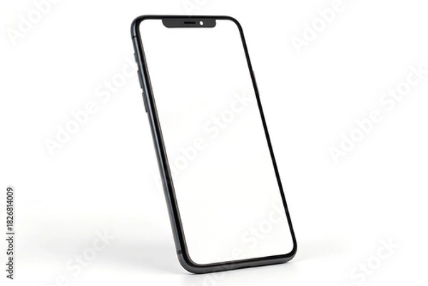 Fototapeta Modern smartphone with blank white screen for mockup on white background