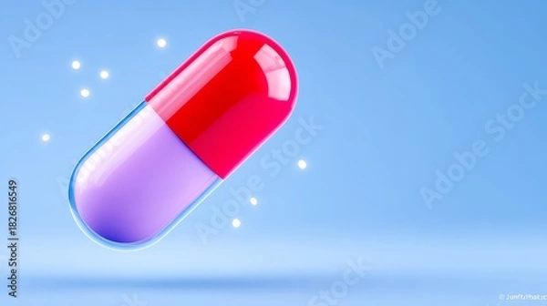 Fototapeta Red and purple pills in abstract arrangement multiple pharmaceutical capsules vibrant red and purple