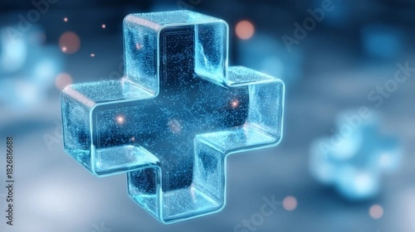 Fototapeta Ice cross against blue backdrop ice sculpture resembling cross against vibrant blue