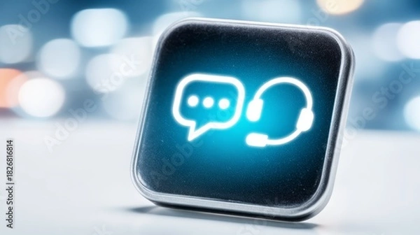 Fototapeta Mobile phone displays chat application icon device screen features direct communication symbol