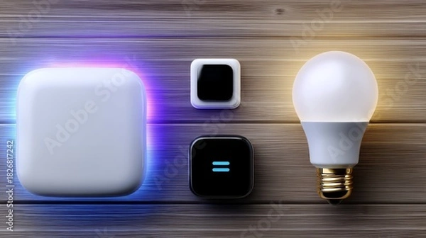 Fototapeta Traditional light bulb and smart bulb display contrasting classic and smart bulbs highlight technology