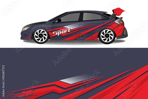 Fototapeta Sport Car Wrap Design with Dynamic Red and Black Stripes EPS 10
