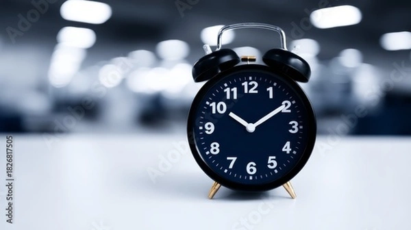 Fototapeta Tabletop alarm clock displays time desk clock positioned on surface with numeric display