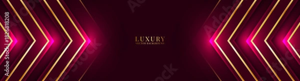 Fototapeta 3D red luxury abstract background overlap layer on dark space with golden arrow lines effect decoration. Modern graphic design element cutout style concept for web, flyer, card, or brochure cover