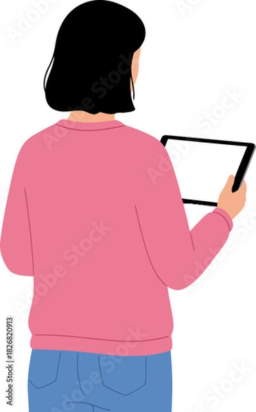 Fototapeta Minimalist Illustration of a Woman Using a Tablet with a Focus on Modern Technology and Personal Interaction