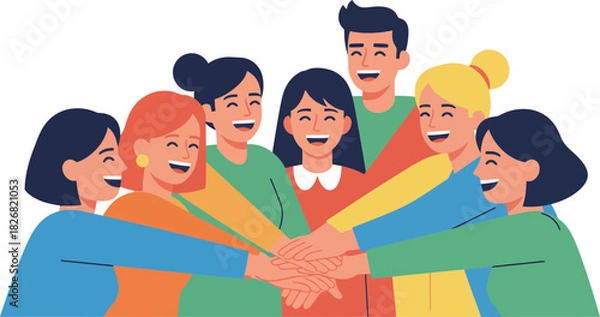 Fototapeta Vibrant Diverse Group of Young People Celebrating Unity and Friendship with Enthusiasm on a Dark Background