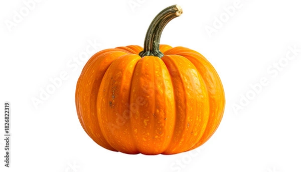 Obraz Vivid orange gourd, with ribbed skin and curved stem, isolated on a black background