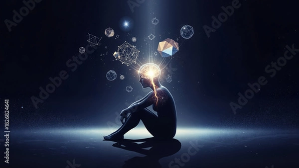 Fototapeta A surreal digital painting visualizing the concept of solitary thinking.