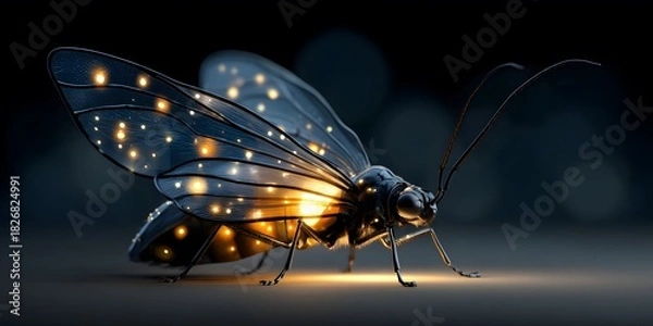 Fototapeta Futuristic Glowing Insect with Bioluminescent Wings