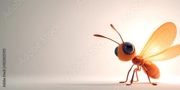 Obraz Cute 3D Cartoon Ant with Wings on Neutral Background