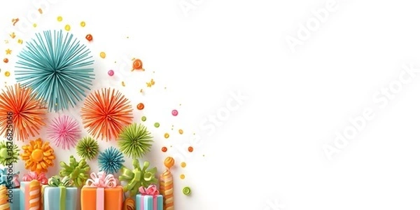 Obraz Vibrant Festive Border with Birthday Gifts and Party Elements
