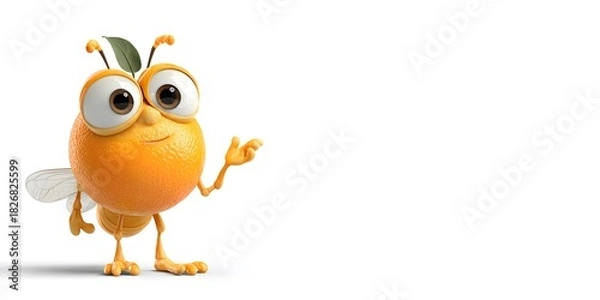 Obraz Cute Orange Character Presenting - 3D Illustration on White Background