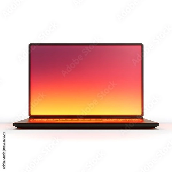 Fototapeta Laptop with Vibrant Gradient Screen and Glowing Keyboard on White