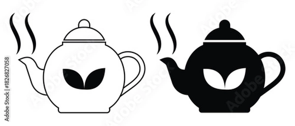 Fototapeta Teapot icon set, cafe beverage decorative elements. Traditional tea kettle icons, hot drink design, cooking pot concept. Vector illustration. eps 10