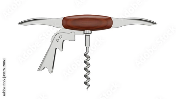 Fototapeta Classic winged corkscrew with wooden handle isolated on White background