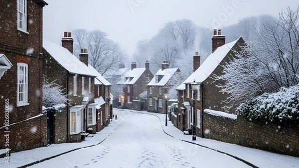 Obraz Gentle snowfall over a quiet winter town