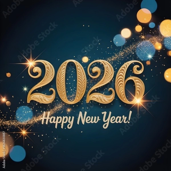 Fototapeta Golden 2026 happy new year, elegant festive celebration design