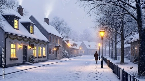 Obraz Gentle snowfall over a quiet winter town