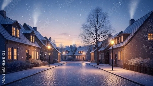 Obraz Gentle snowfall over a quiet winter town