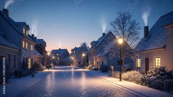 Obraz Gentle snowfall over a quiet winter town