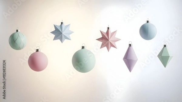 Obraz Minimal pastel christmas ornaments on a soft background