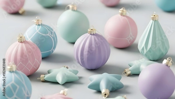 Obraz Minimal pastel christmas ornaments on a soft background