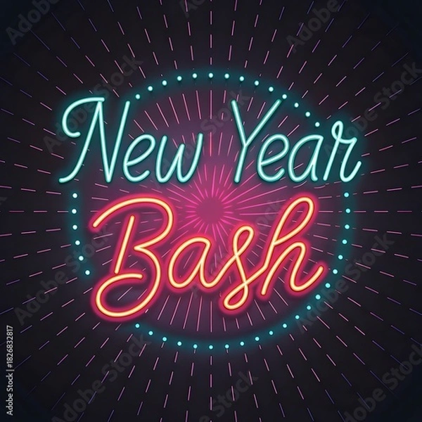Obraz Get ready to party with this vibrant New Year Bash neon sign, perfect for holiday promotions and festive event announcements, celebrate the new year