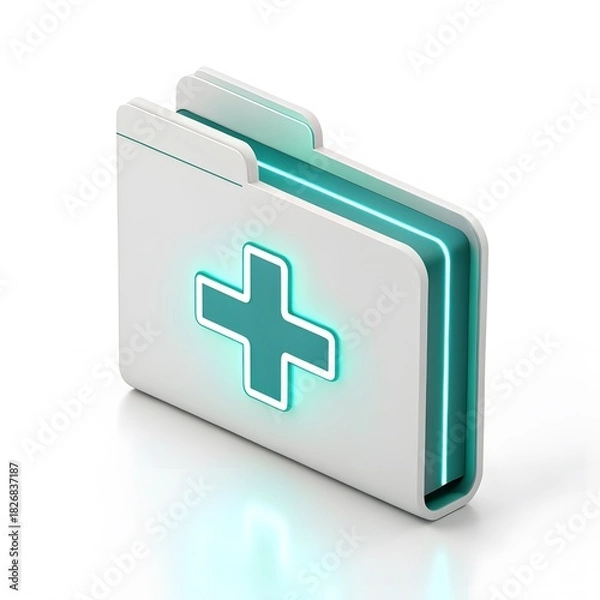 Obraz Modern digital healthcare folder icon with illuminated medical cross for innovative health tech solutions and secure electronic patient records management