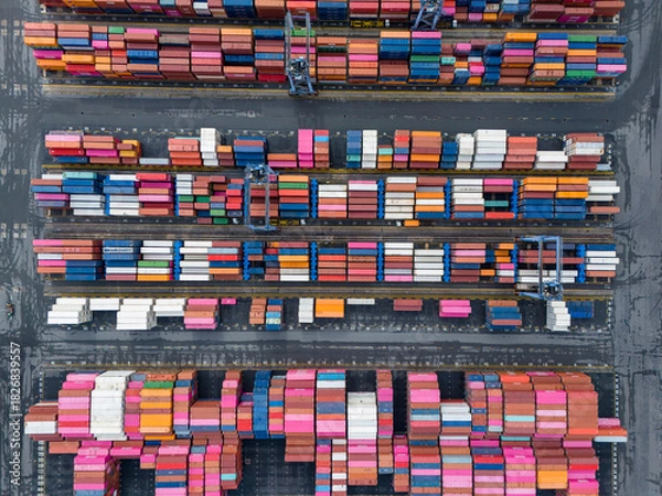 Obraz Many cargo containers loaded at a port in Vietnam