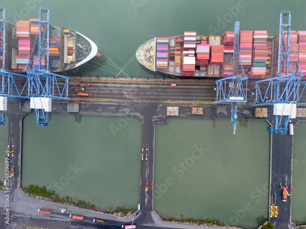 Obraz Many cargo containers loaded at a port in Vietnam