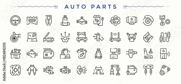 Fototapeta Auto Parts icon pack. Vector icons collection. Editable vector illustration. Service line icon set. Pack of auto, parts, vehicle, automobile, engine, service and more.