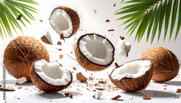 Obraz Fresh Coconuts with Palm Leaves