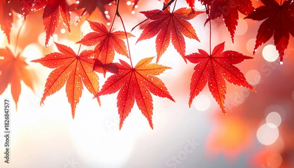 Obraz Autumn Maple Leaves with Raindrops