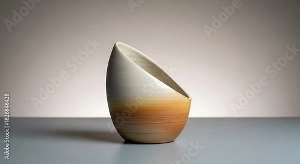Obraz A modern, asymmetrical ceramic vase with a striking white and earthy brown gradient finish