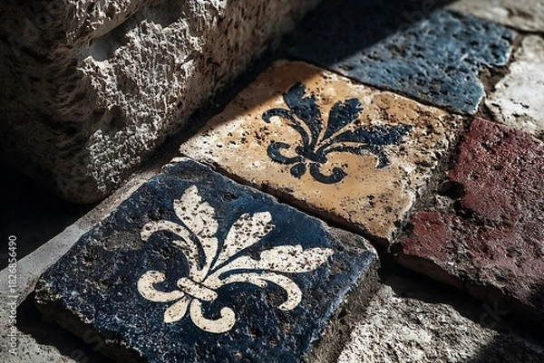 Fototapeta Traditional stone tile with flower carving high resolution picture