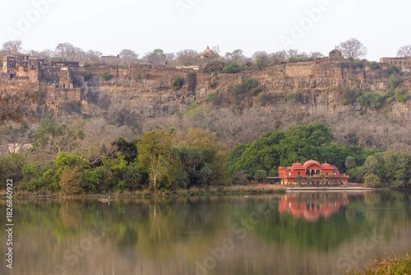 Fototapeta Der Jogi Mahal, eine historische Jagdhütte im Ranthambhore Nationalpark in Rajasthan, Indien