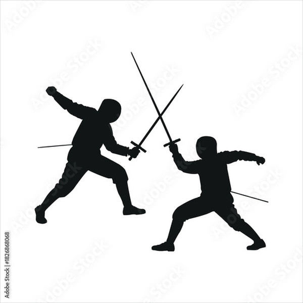 Fototapeta Two fencers in silhouette clashing swords
