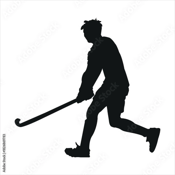 Fototapeta Silhouette of a hockey player in action, isolated on white background