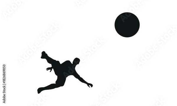 Fototapeta Silhouette of a person jumping for a ball isolated on white background