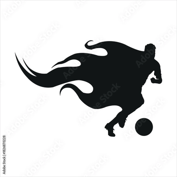 Fototapeta Silhouette of a football player with flames isolated on white background