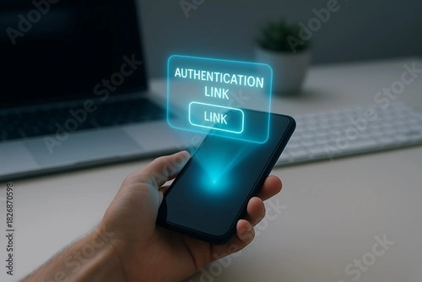 Obraz Mobile Phone with Authentication Link for Secure Digital Access