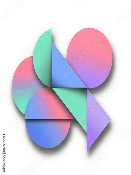 Fototapeta Abstract geometric shapes with soft pastel gradients on white