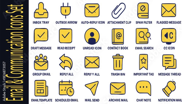 Fototapeta Email & Communication Icons Set: A comprehensive collection of meticulously designed icons representing various aspects of email communication, each symbol crafted with precision.