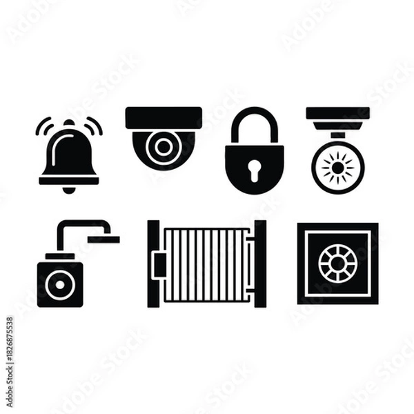 Obraz Security system icons depicting alarms cameras locks and other safety features
