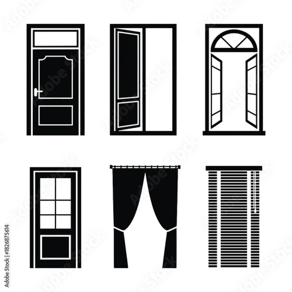 Obraz A simple collection of black and white door and window silhouettes